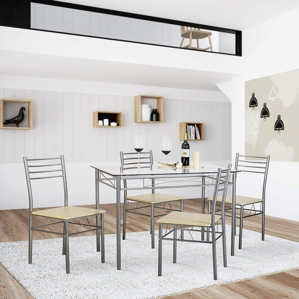 Shop Vecelo Glass Dining Table Sets With 4 Chairs Kitchen Table