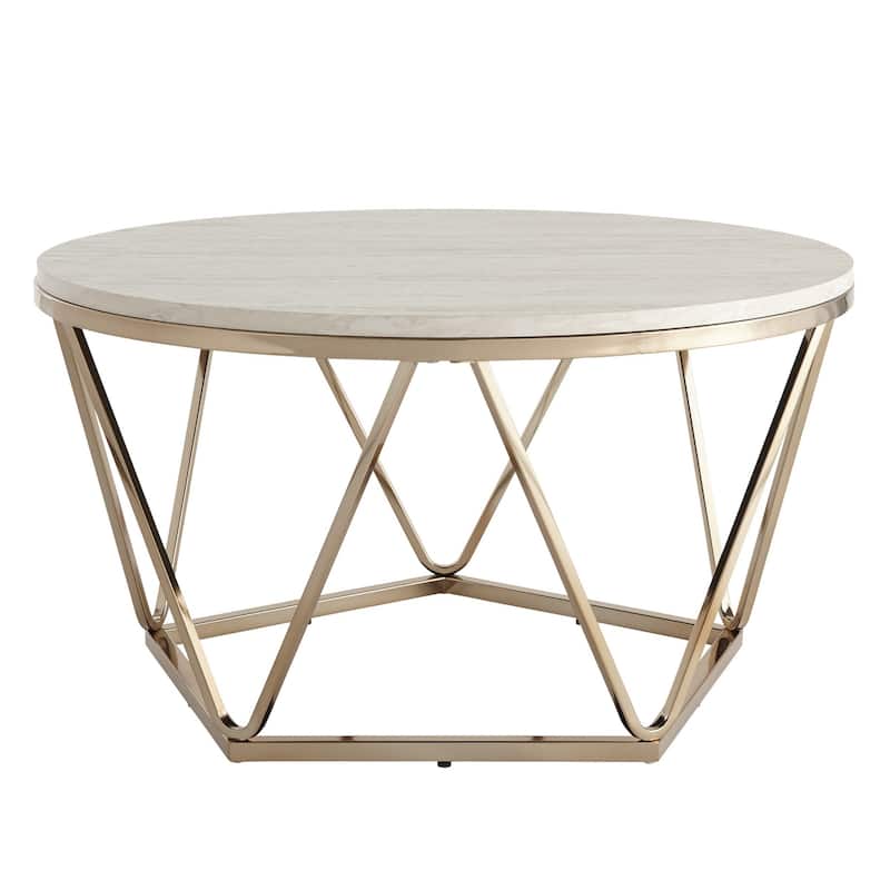 33" Round Coffee Table with Metal Base and Manufactured Wood Top - 33” x 33” x 17.75” - Champagne-White