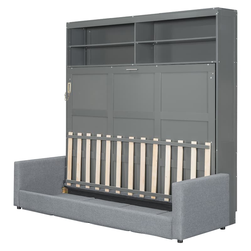 Roomfitters Queen Size Murphy Bed Wall Bed with Sofa and Overhead Storage Shelves, Space-Saving Fold Down Bed