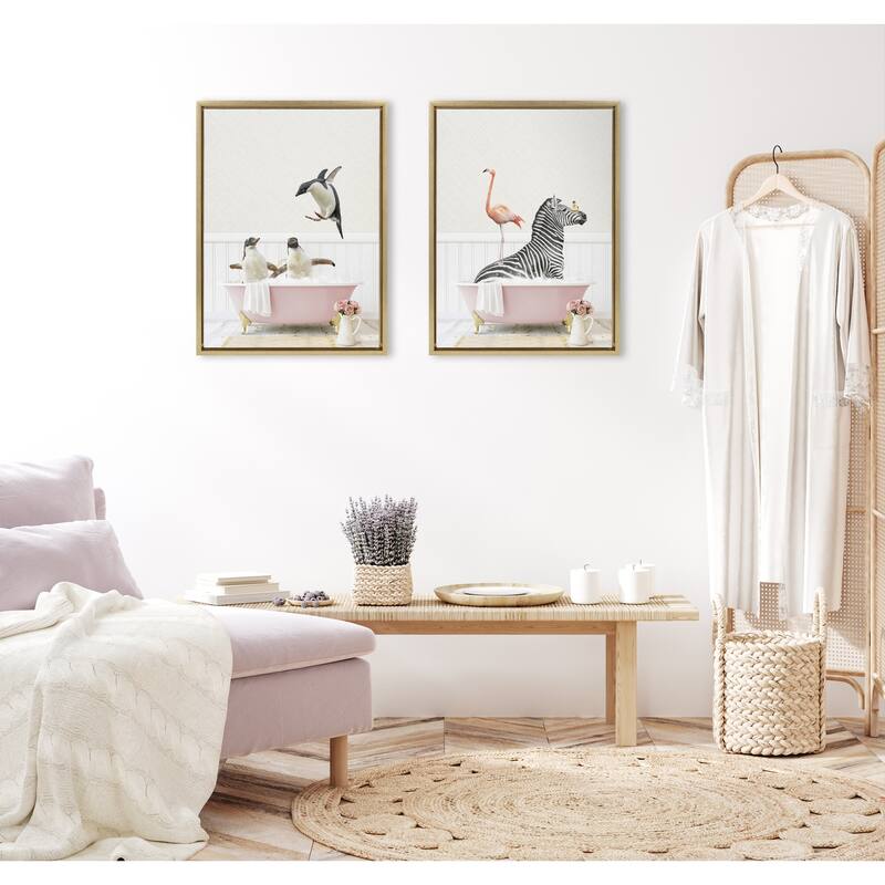 Kate and Laurel Zebra Flamingo Rose Bath Framed Canvas by Amy Peterson