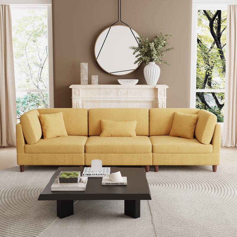 80.3" W Upholstered 3-Piece Sectional Modular Sofa - Orange