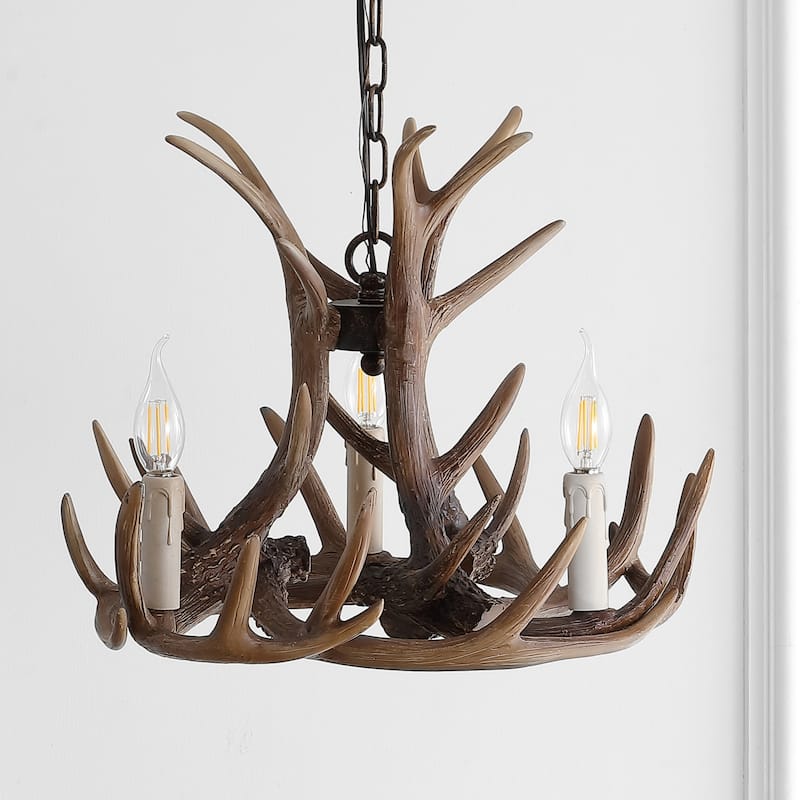 Antler 18" Adjustable Resin Antler 3-Light LED Chandelier, by JONATHAN Y