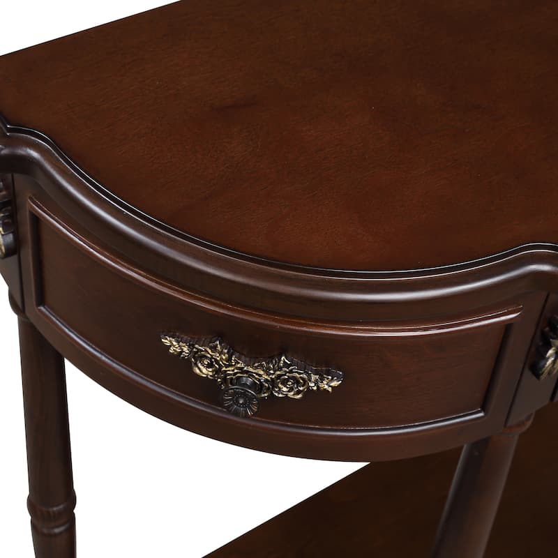 Retro Curved Wood Console Table with Open Shelf, Entryway Table Sofa Table Hallway Table with Drawers