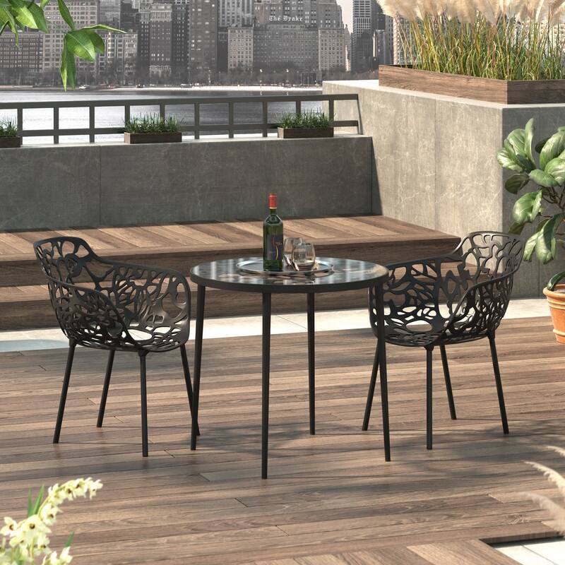 Devon Outdoor Bistro Aluminum Dining Table with Floral Cutout and Weather Resistant for Patios & Garden - 29 x 31.1