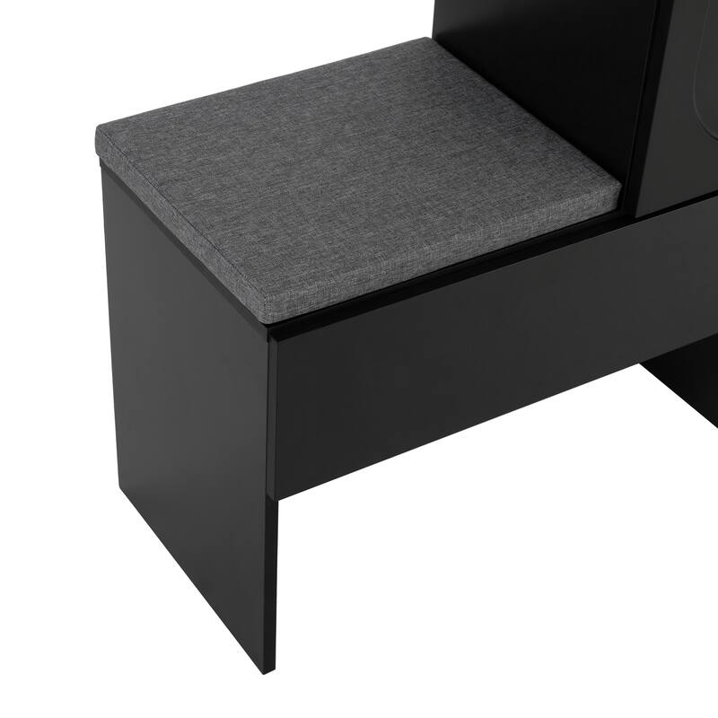 Elegant 2-in-1 Shoe Cabinet with Soft Cushion, Modern Storage Bench with Arched Doors, Black - 51.1" W × 13.7" D × 43.4" H