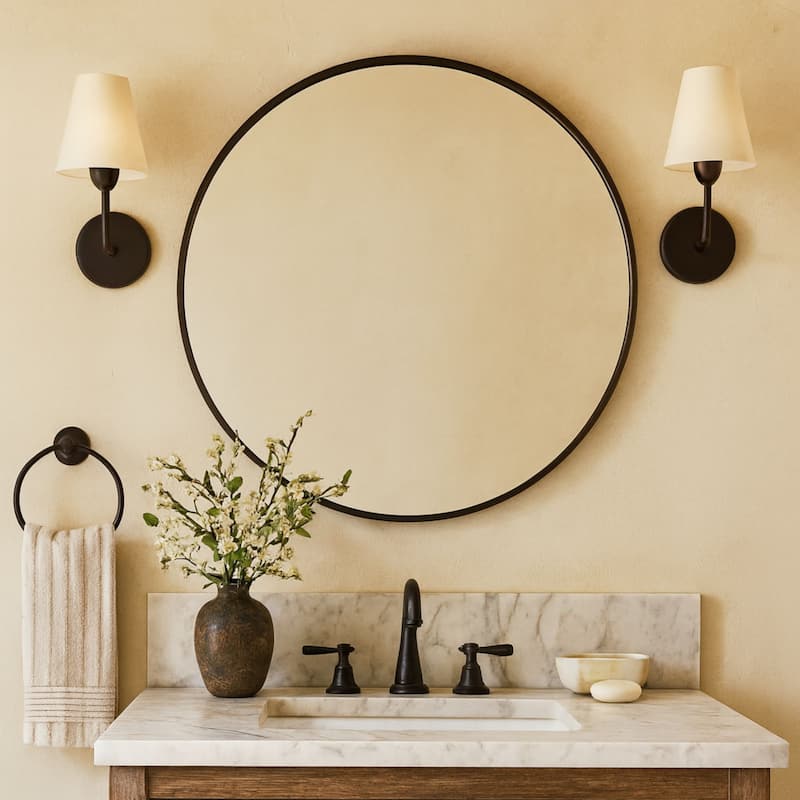TEHOME Korra Round Wall Mirrors 30 and 36 Inch Metal Frame Options for Bathroom Bedroom & Entryway