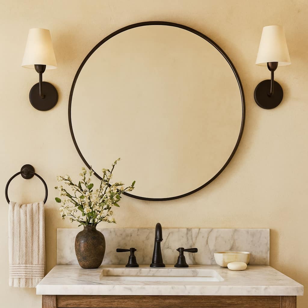 TEHOME Korra Round Wall Mirrors 30 and 36 Inch Metal Frame Options for Bathroom Bedroom & Entryway