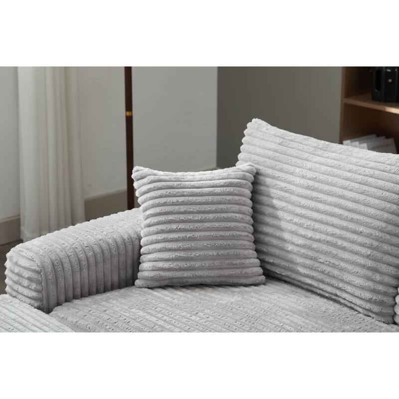 82" Corduroy 2-Piece Sectional Sofa with Stretch Slipcovers and 2 Pillows