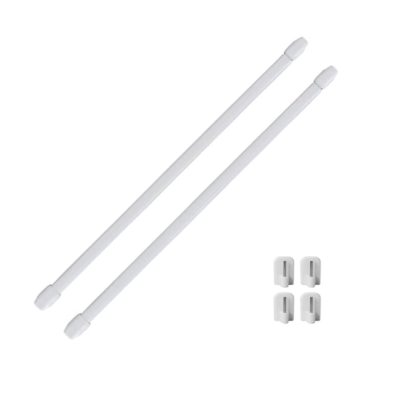 Bundle 2 Cafe Curtain Rods with 4 Self Adhesive Matching Hooks - 16" to 24" - White