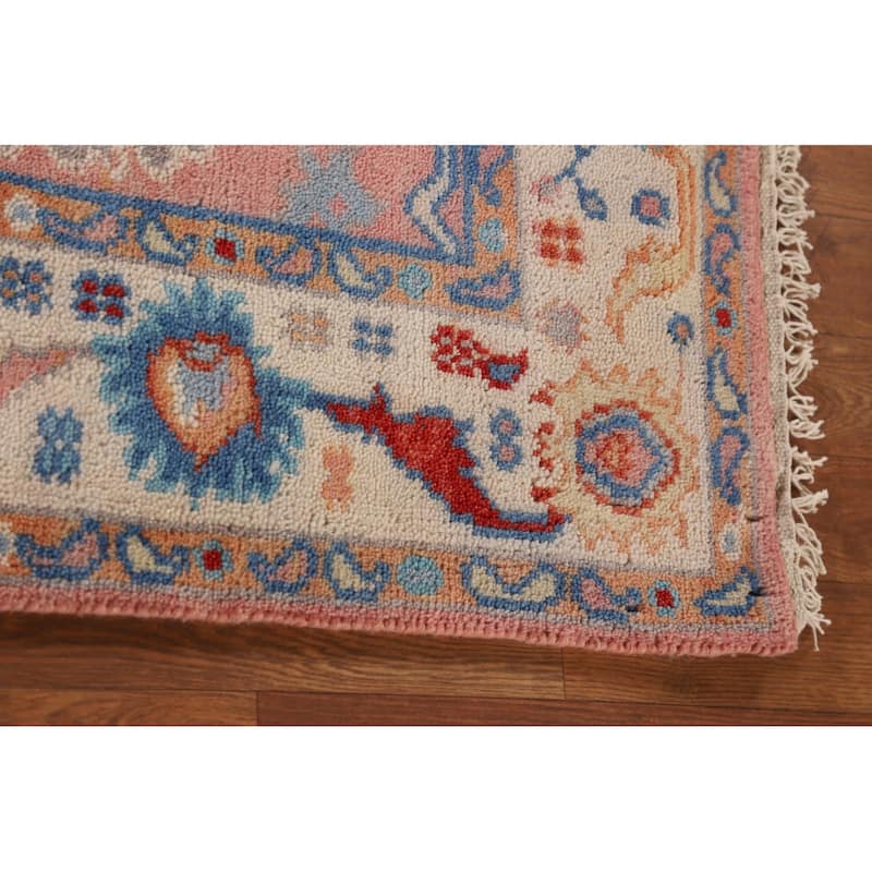 Floral Oushak Oriental Area Rug Hand-Knotted Wool Carpet - 4'0"x 5'9"