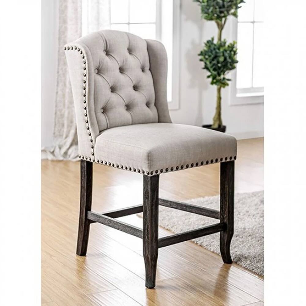 Nathaniel Counter Ht. Wingback Chair in Antique Black, Ivory