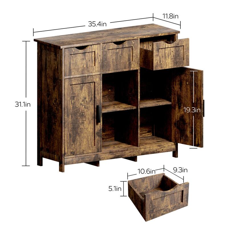 35.4" Wide 3 Drawer Sideboard ,Storage Cabinet & Buffet - 35.40"x31.10"x11.80"