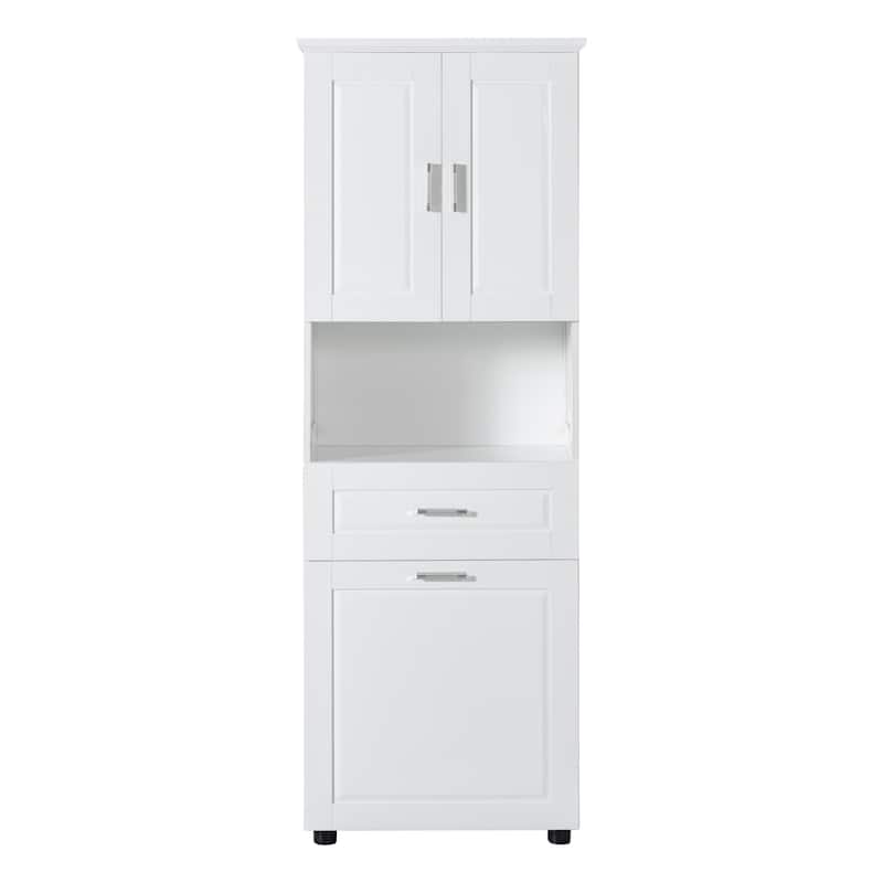 Roomfitters Tall Bathroom Cabinet with Tilt-Out Laundry Basket and Upper Storage Compartment Large Organizer