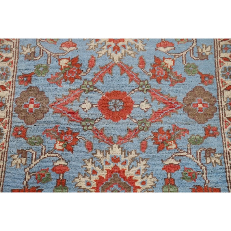 Light Blue Kazak Oriental Foyer Rug Hand-Knotted Floral Wool Carpet - 2'0" x 2'11"