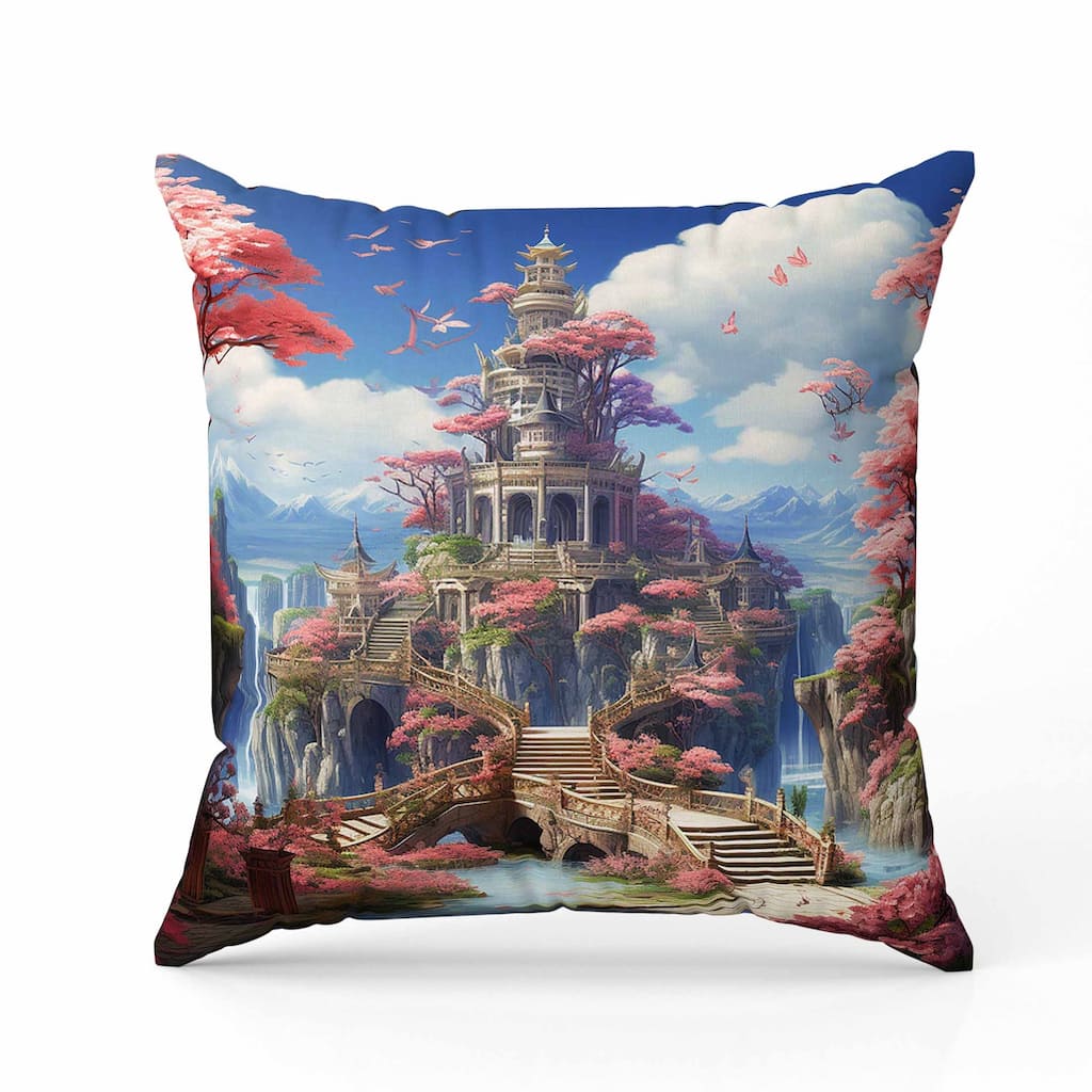 Wonderland Whispers Indoor/Outdoor Reversible Throw Pillow Pink and Blue