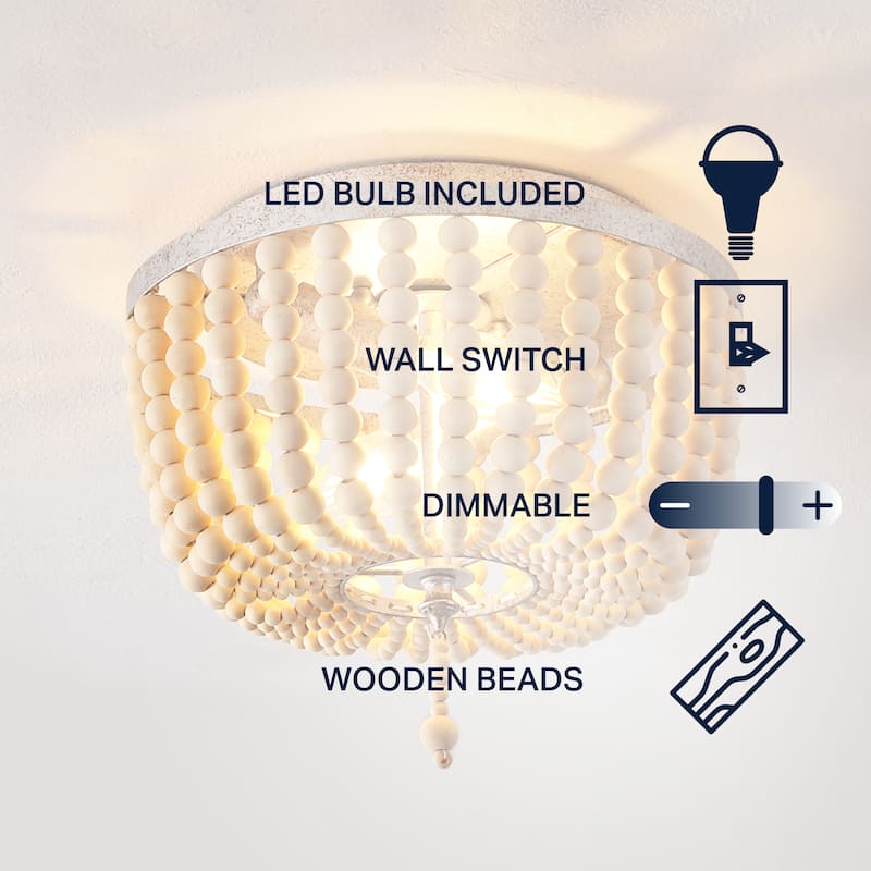 Allie Wood Beaded/Metal LED Flush Mount, by JONATHAN Y