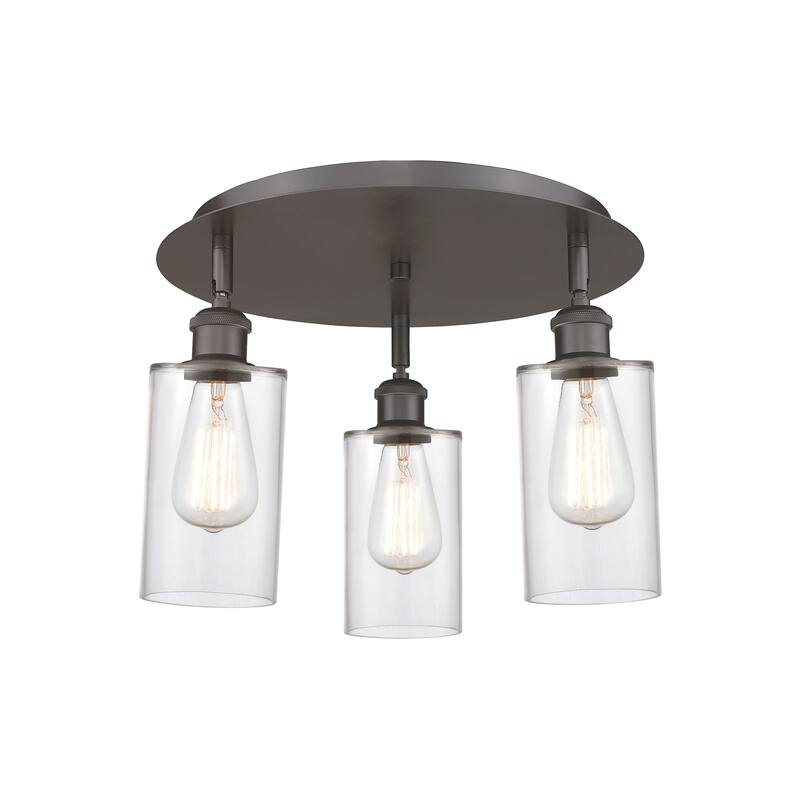 Innovations Lighting Clymer - 3 Light 16" Flush Mount - Clear/Oil Rubbed Bronze