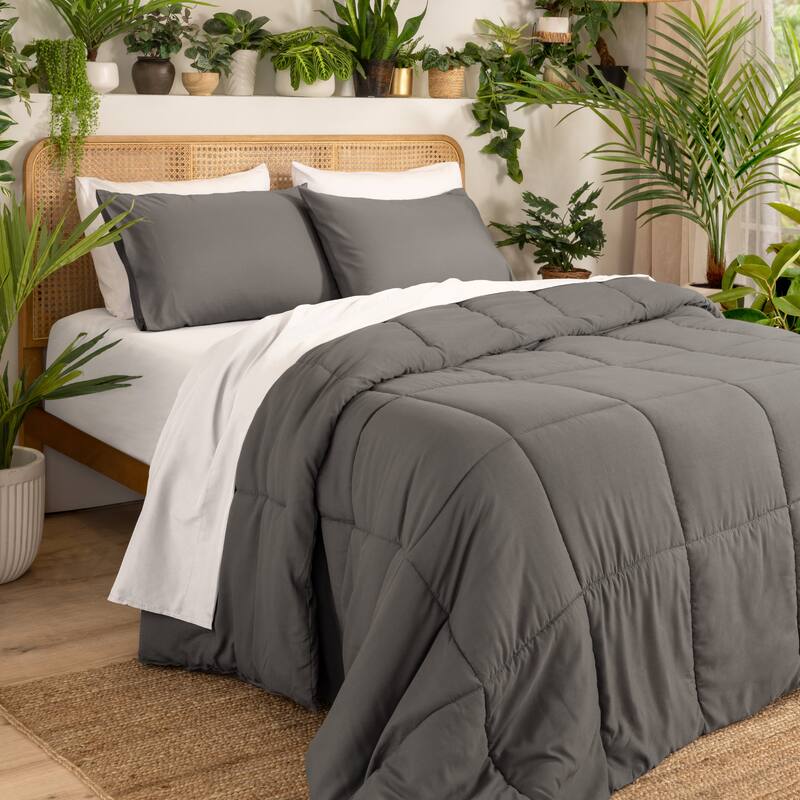 Ivy Union Microfiber Comforter Set - Oversized Queen - Grey - Box Stitch