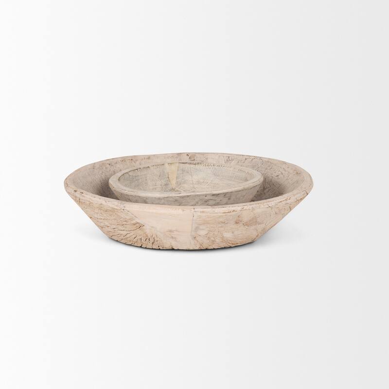 Nikita Set of 2 Large Black-Brown Reclaimed Wood Bowls - 20.0L x 20.0W x 5.0H