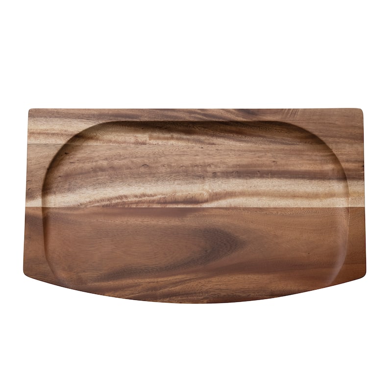 Footed Wood Serving Tray with Raised Edge - 24.0"L x 14.0"W x 1.5"H - Natural - 1 Piece - 24.0"L x 14.0"W x 1.5"H