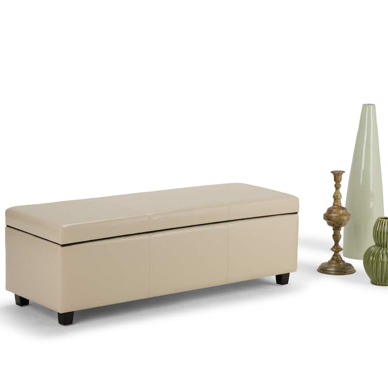 WYNDENHALL Franklin 48-in. Wide Contemporary Rectangular Storage Ottoman - Satin Cream