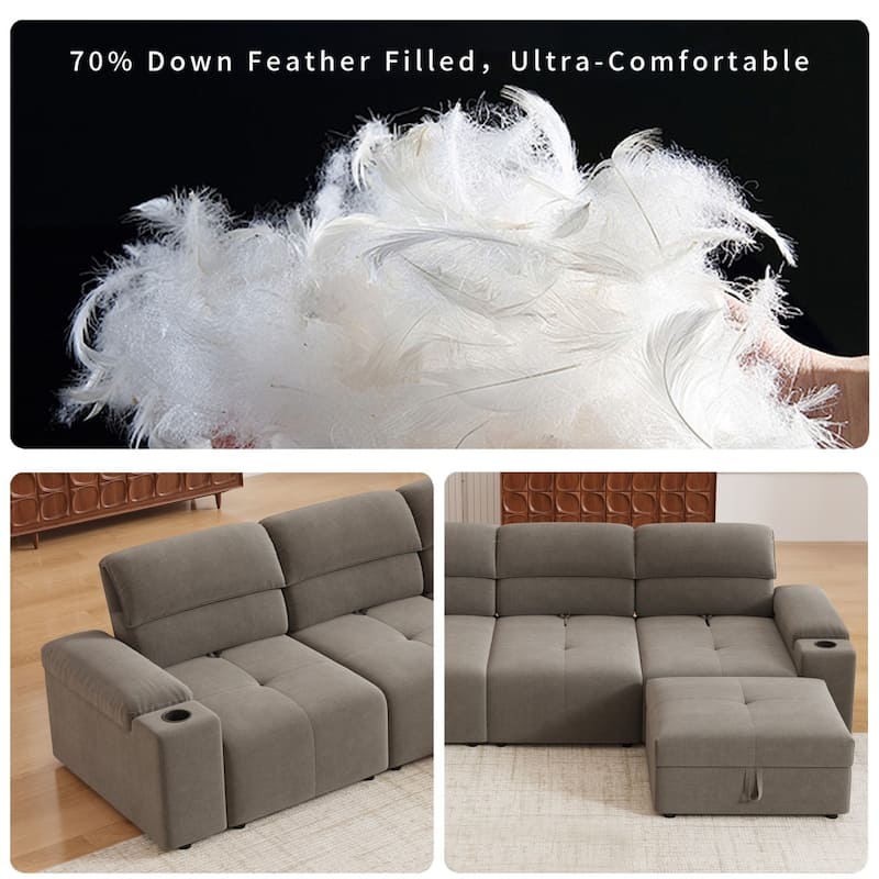 105" Modern L-shaped Cloud Sectional Sofa with Adjustable Backrest and Ottoman