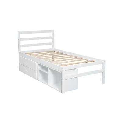 Space-Saving Twin Size Platform Bed with Removable Shelves and Two Storage Drawers for Efficient Organization