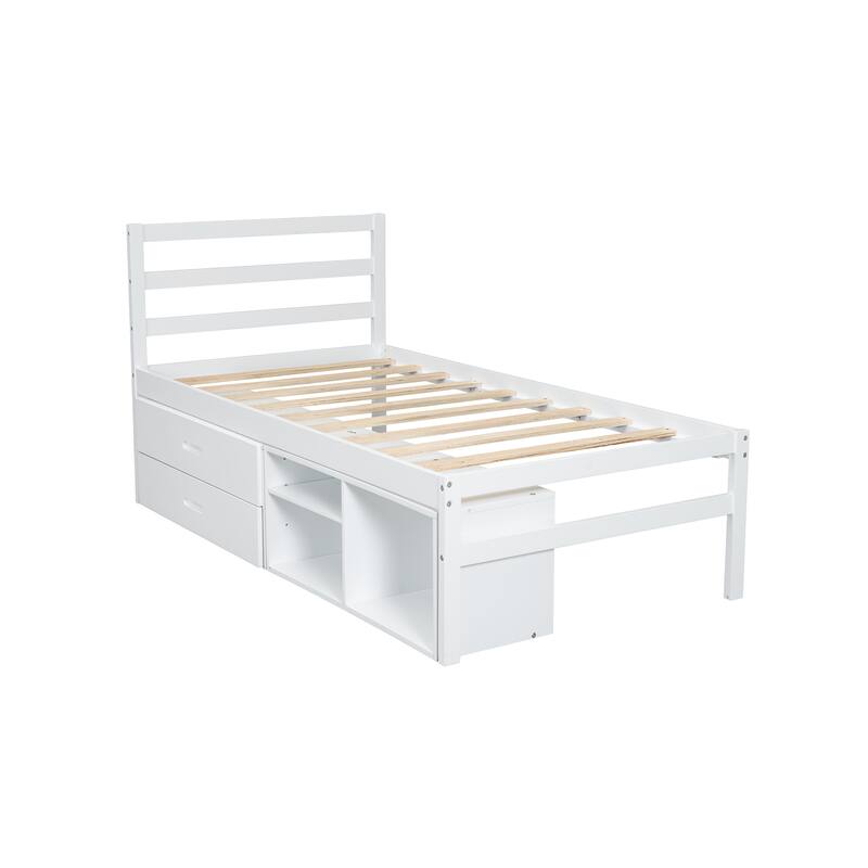 Wood Bed with Removable Shelves & 2 Storage Drawers