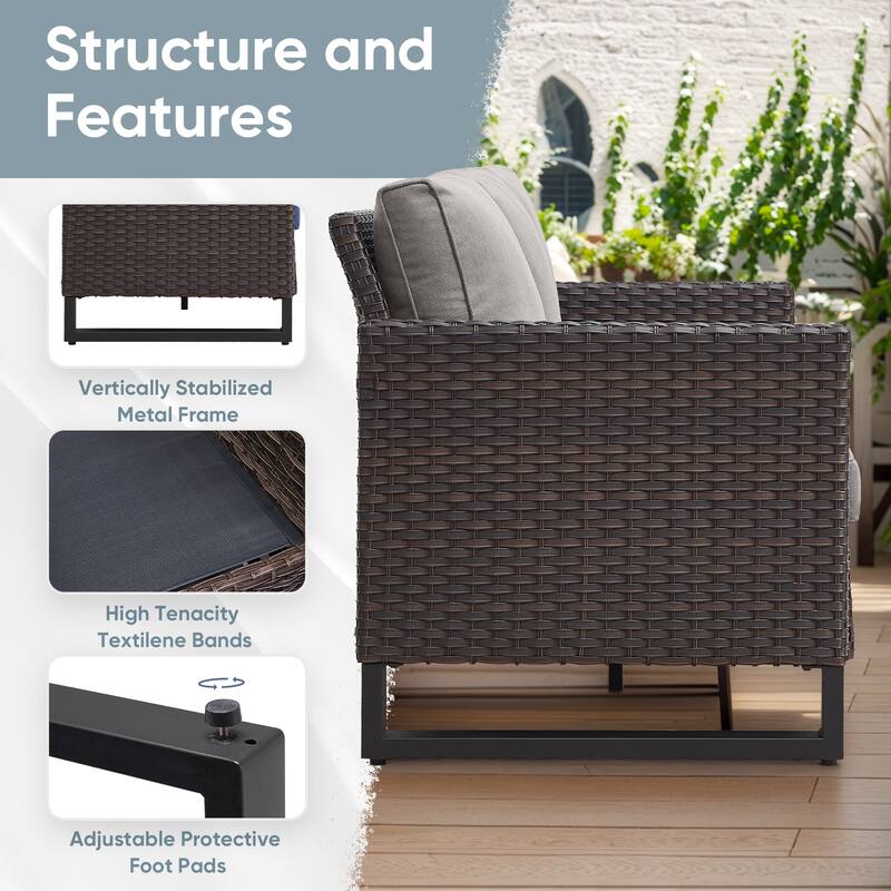 Outdoor Sofa 4 Chairs Ottomans with Fire Table