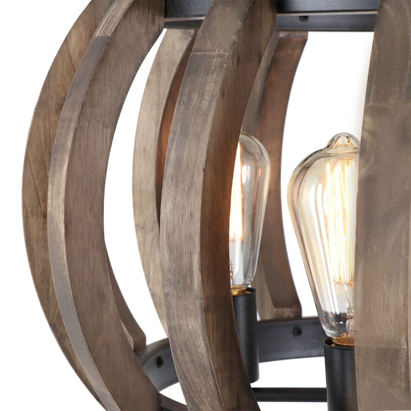 Anmytek 5-Light Modern Farmhouse Wood Chandeliers Drum Pendant Lights for Dining Room - 22" D x 11" H