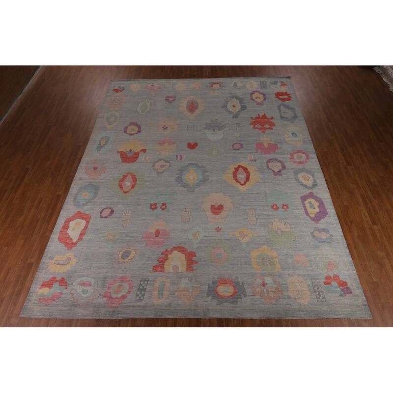 Vegetable Dye Oushak Turkish Large Area Rug Handmade Wool Carpet - 12'5"x 14'9"