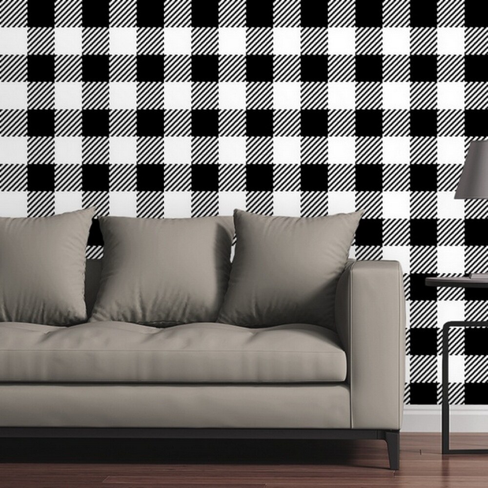 Shop Removable Wallpaper Tile Buffalo Plaid Tweed In Black And White Overstock 17062444