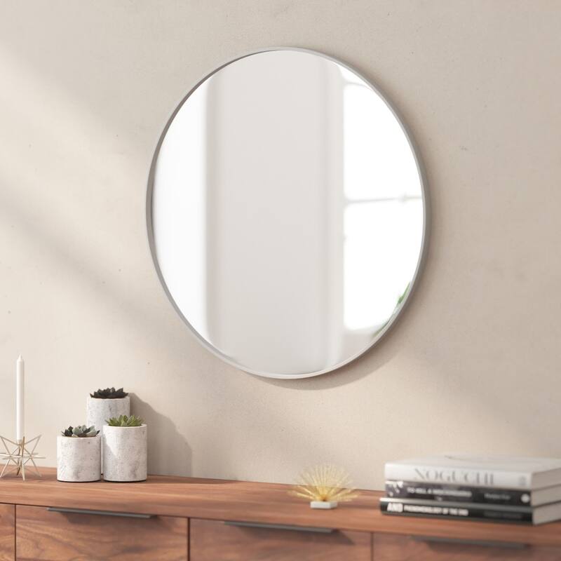 Wall Mount Shatterproof Round Accent Wall Mirror with Metal Frame