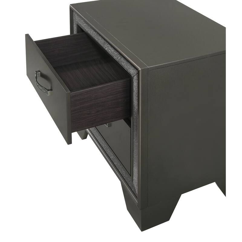Contemporary Two-Drawer Nightstand with Sparkling Accent in Dark Gray