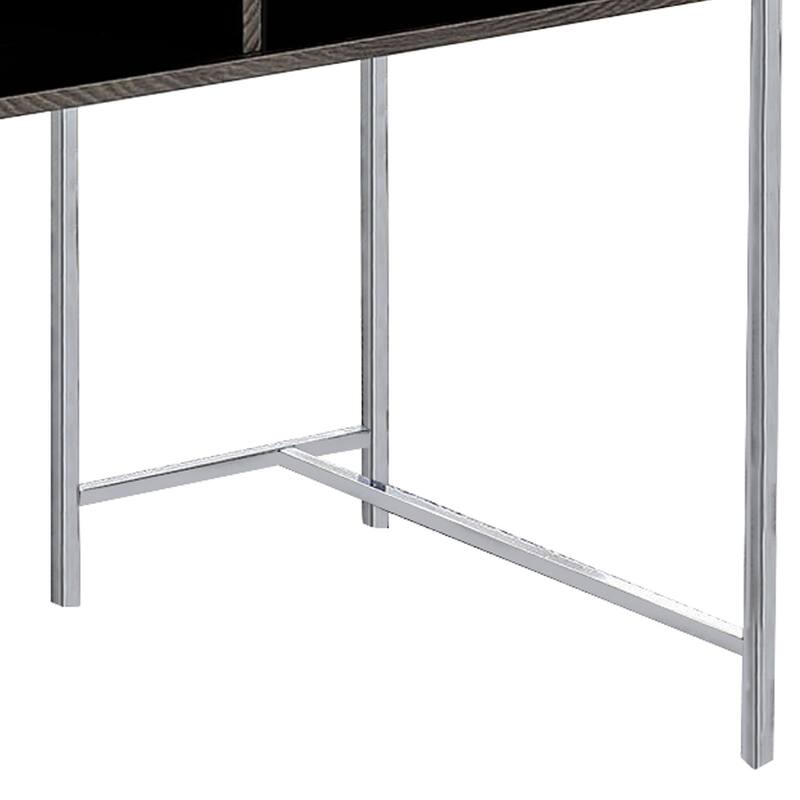 Wooden Desk with Metal Base and Open Compartments, Brown