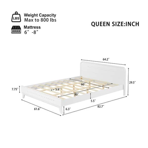 dimension image slide 5 of 8, Rustic Pine Wood Bed Frame Low-Profile Platform Bed with Panel Headboard Solid Wood Slat Support and Extra Wide Thickened Legs