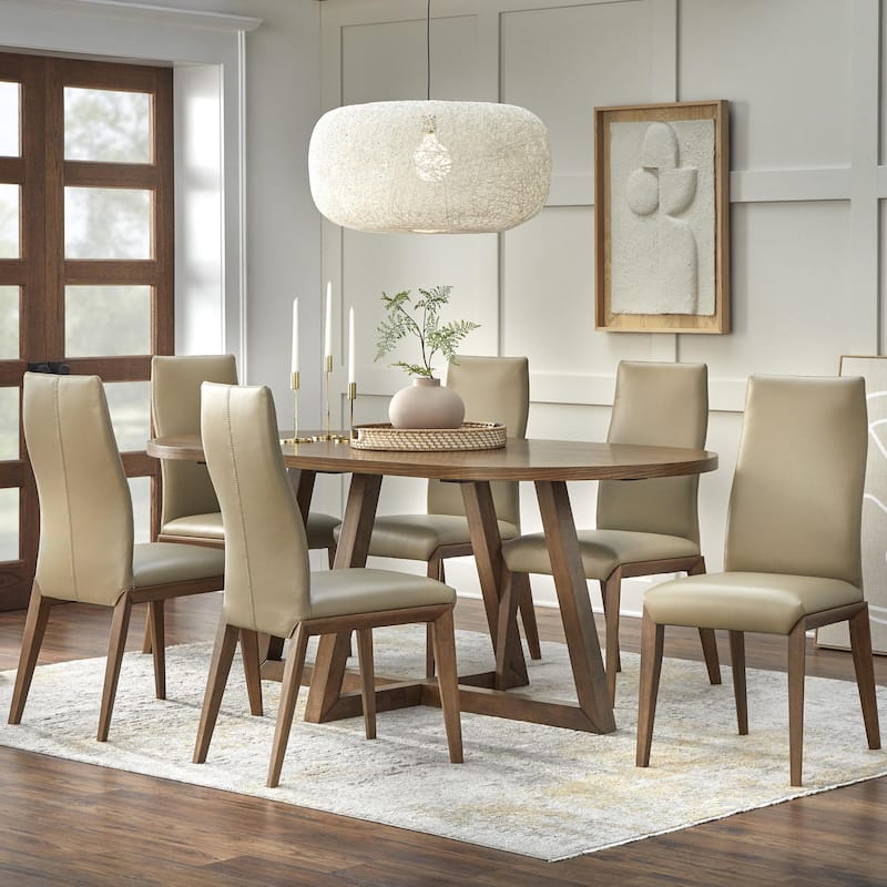 Lifestorey Valissa Oval Dining Set - 7-piece Walnut/Taupe