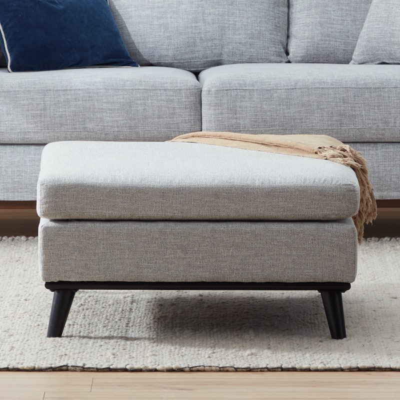 Brookside Linda Large Mid Century Square Ottoman with Wood Legs - Light Gray