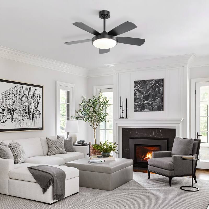42 Inch Black Ceiling Fan with LED Light and Remote Control MDF Blades