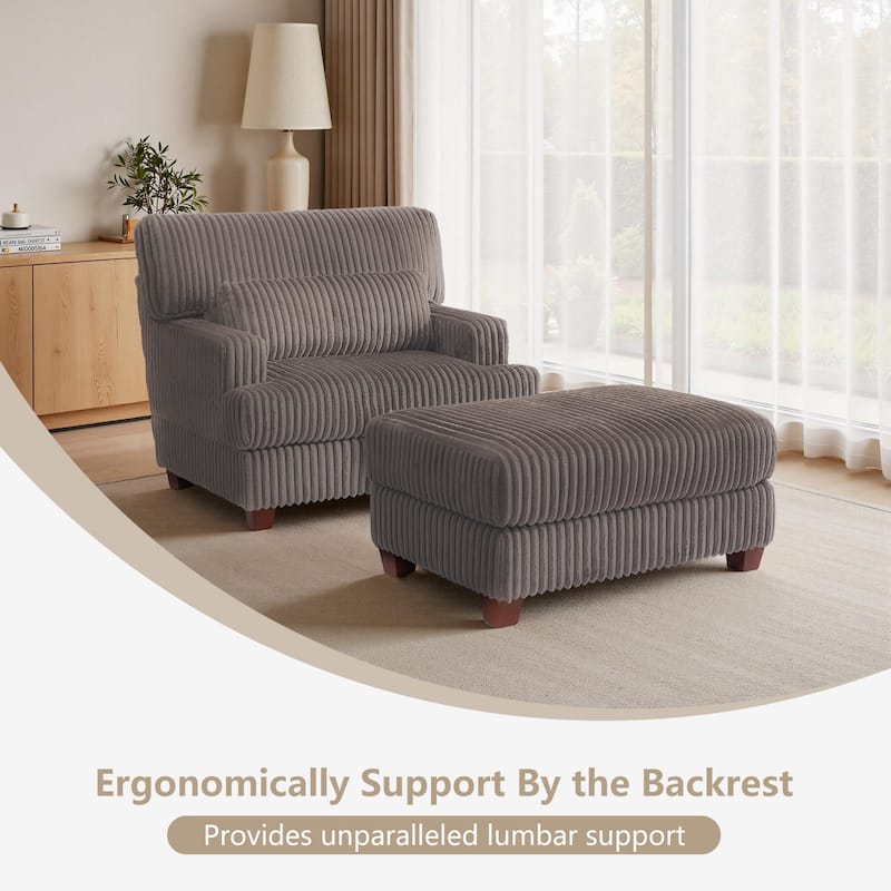 36" W Upholstered Chaise Lounge Oversized Accent Chair with Ottoman