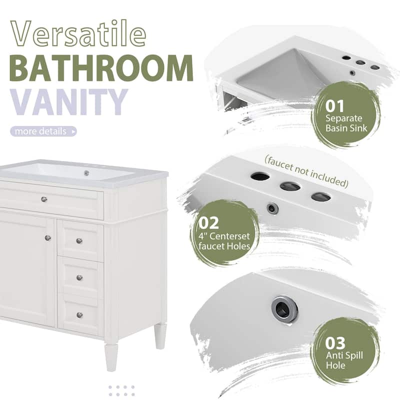 Plywood Freestanding Bathroom Vanity Set in Maple with Integrated Ceramic Sink with Mirror Cabinet - 30“ x 18"