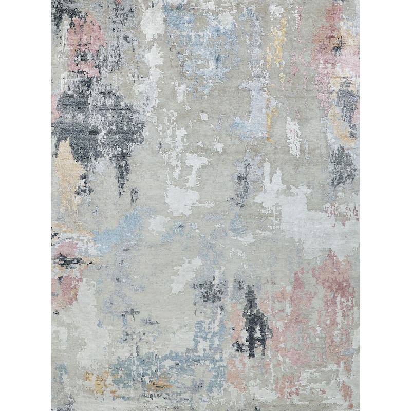 EXQUISITE RUGS Cosmo Hand-knotted Wool/Bamboo Silk Silver/Blue/Beige Area Rug.