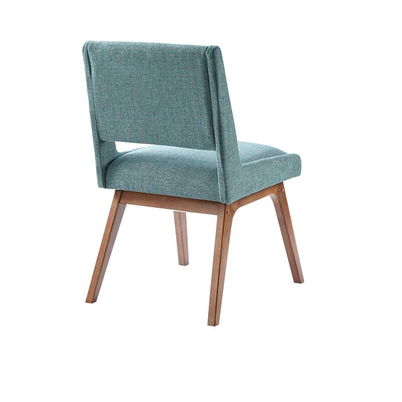 Roomfitters 33-Inch Mid-Century Dining Side Chair (Set of 2), Upholstered Seat with Solid Pecan Wood Legs, Blue