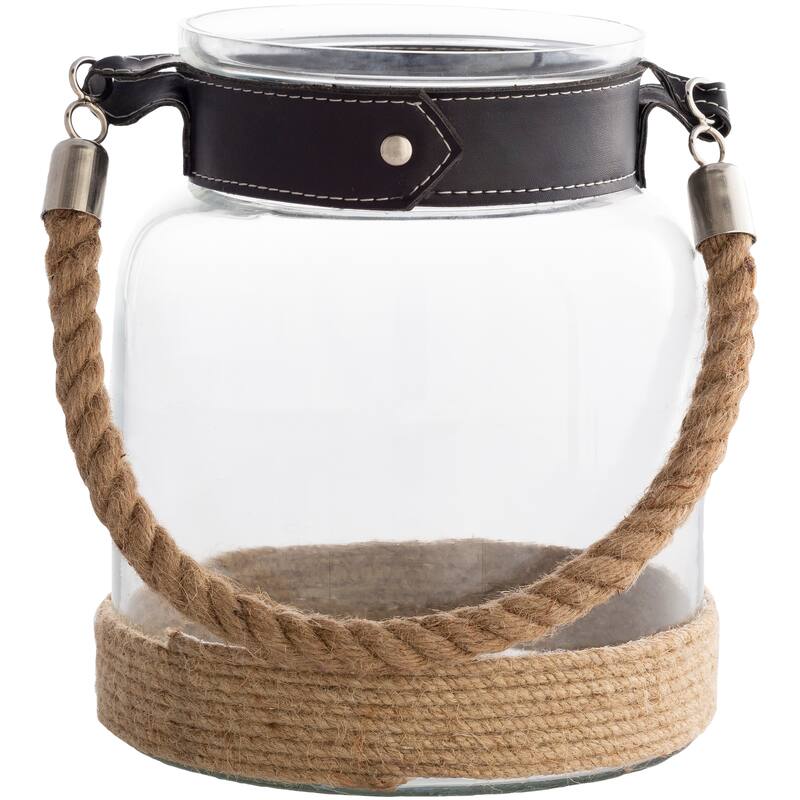 Artistic Weavers Shira Glass & Jute Decorative Lantern - 9"H x 8"W x 8"D