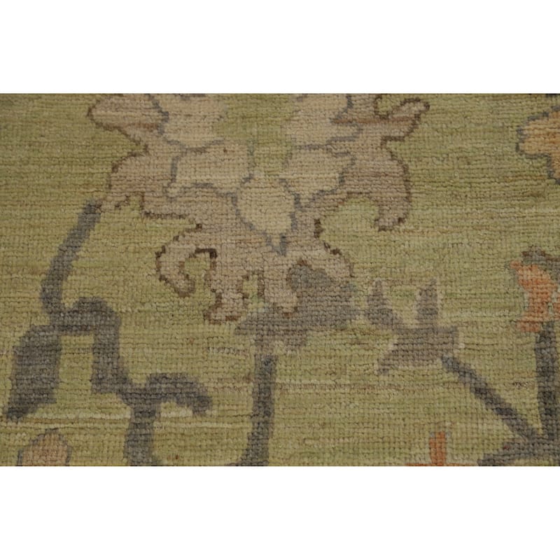 Hand Knotted Oriental 100% Wool Carpet Transitional All-Over Green Oushak Area Rug - 12' 1'' X 8' 11''