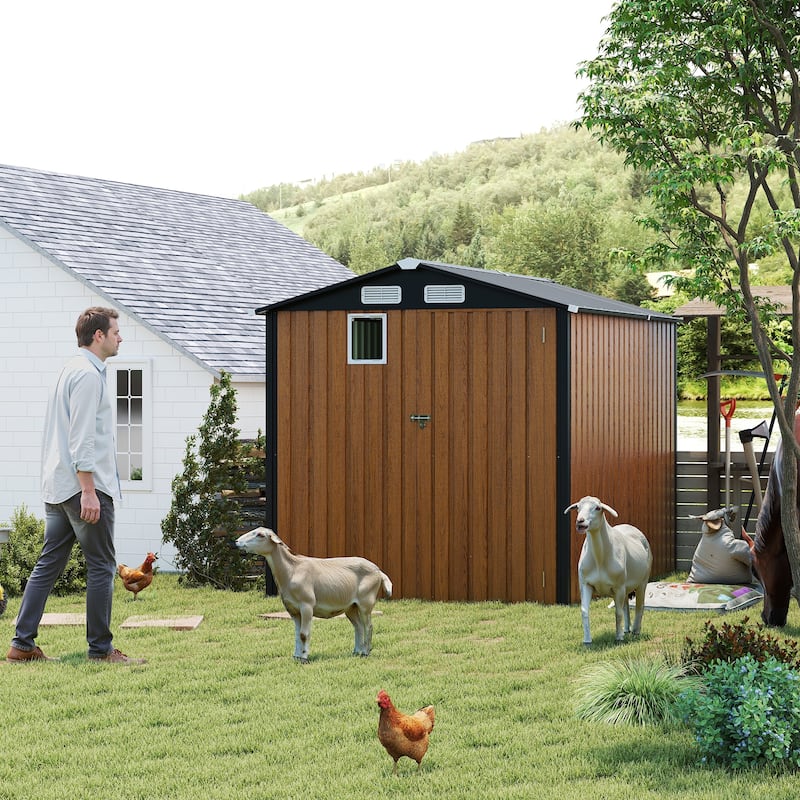 6x8FT Outdoor Steel Storage Shed with Lockable Doors - Yellow
