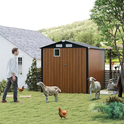 6x8FT Outdoor Steel Storage Shed with Lockable Doors