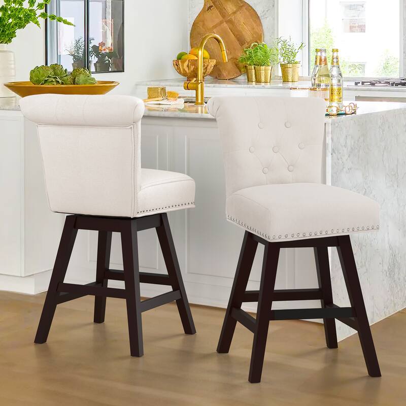 Modern 26.in Swivel Bar Stool Armless Counter Height Stool with Wooden Legs for Kitchen Island