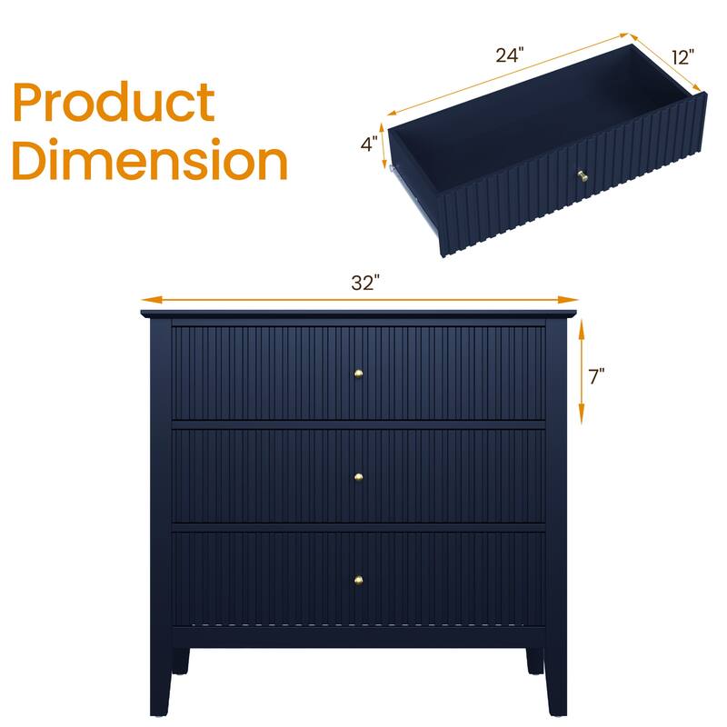 Fluted 3 Drawer Dresser