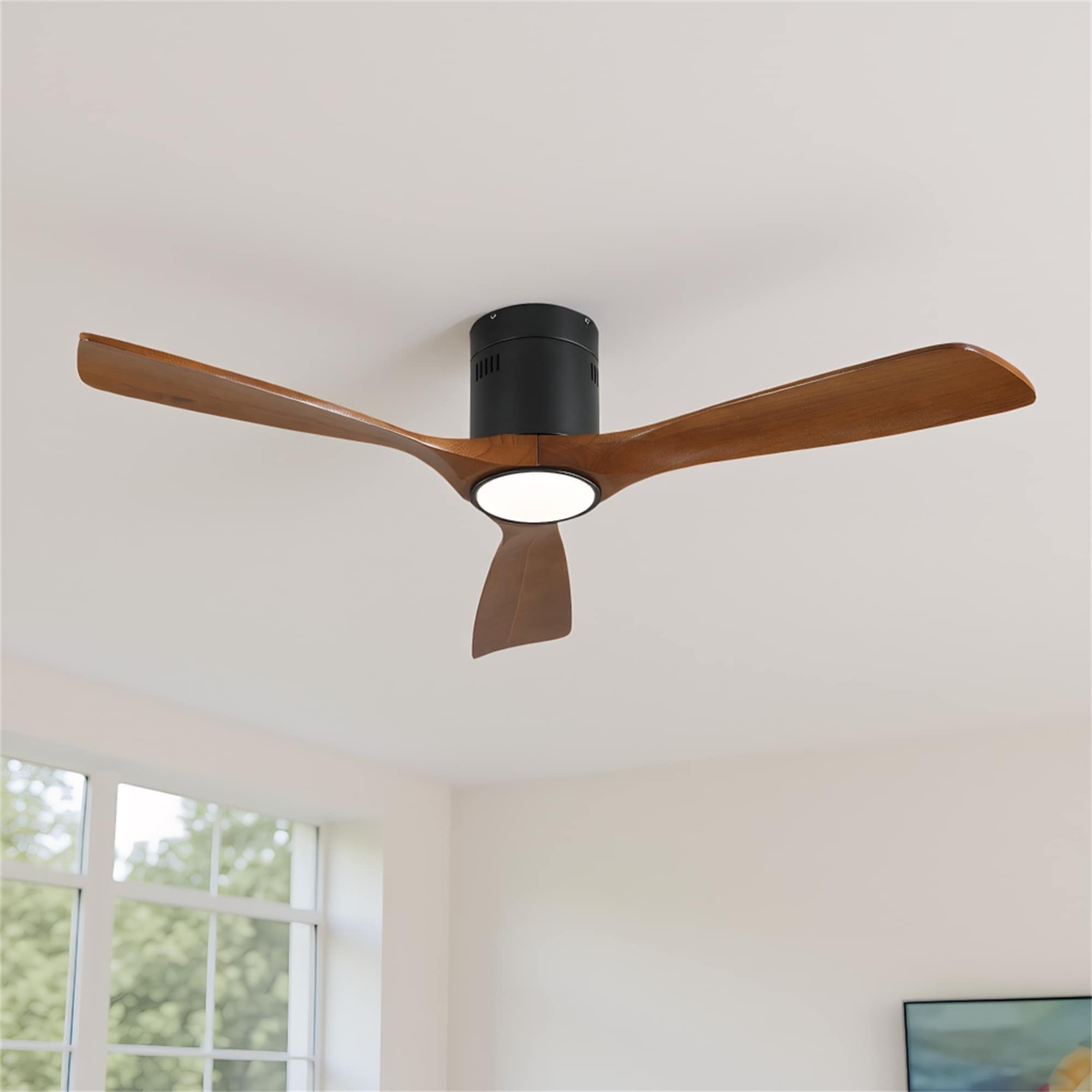 52" Mounting Type Solid Wood Ceiling Fan With Light Kit Dimmable LED